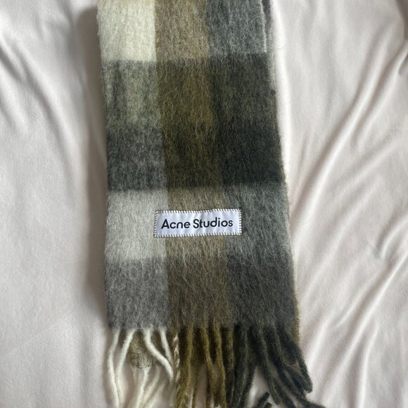 Acne Studios Khaki Mohair Checked Scarf - Picture 2 of 4